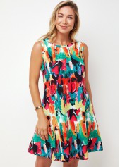 Printed Multi Color Round Neck A Line Dress