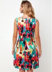 Printed Multi Color Round Neck A Line Dress