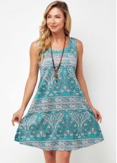 A Line Wide Strap Tribal Print Dress