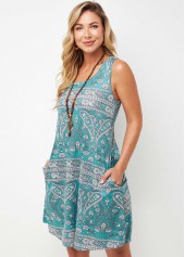 A Line Wide Strap Tribal Print Dress