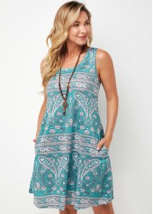 A Line Wide Strap Tribal Print Dress