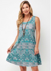 A Line Wide Strap Tribal Print Dress