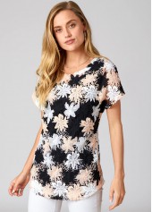 Short Sleeve Lace V Neck T Shirt