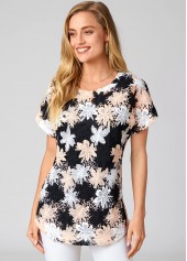 Short Sleeve Lace V Neck T Shirt