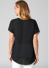 Short Sleeve Lace V Neck T Shirt