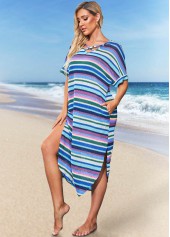 Mesh Cross Strap Striped Cover Up