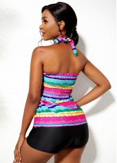 Shirred Rainbow Stripe Tie Back Tankini Set 