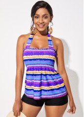 Smocked Tie Back Rainbow Stripe Tankini Set