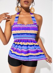 Smocked Tie Back Rainbow Stripe Tankini Set