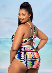 High Waisted Geometric Print Plus Size Bikini Set