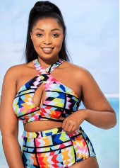 High Waisted Geometric Print Plus Size Bikini Set