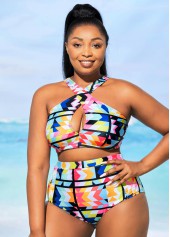 High Waisted Geometric Print Plus Size Bikini Set