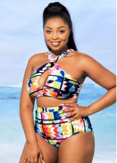 High Waisted Geometric Print Plus Size Bikini Set