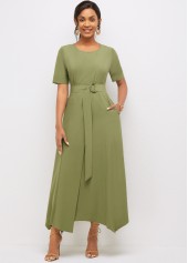 Solid Round Neck Asymmetric Hem Dress 