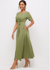 Solid Round Neck Asymmetric Hem Dress 