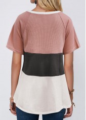 V Neck Short Sleeve Contrast T Shirt