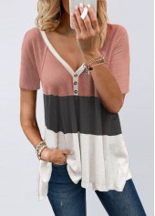 V Neck Short Sleeve Contrast T Shirt