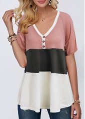 V Neck Short Sleeve Contrast T Shirt