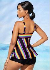 Wide Strap Cross Front Rainbow Stripe Tankini Set