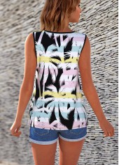 Rainbow Stripe Cross Strap Tropical Print Tank Top