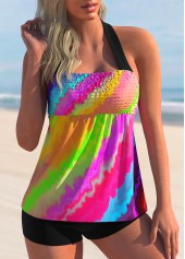 Smocked Rainbow Stripe Halter Tankini Set 