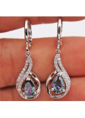 Water Drop Detail Rhinestone Silver Earrings