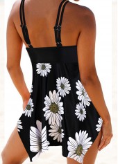 Double Straps Asymmetric Hem Daisy Print Swimdress and Shorts