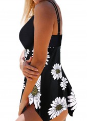 Double Straps Asymmetric Hem Daisy Print Swimdress and Shorts