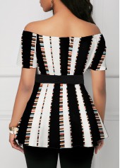 Boat Neck Short Sleeve Striped Blouse