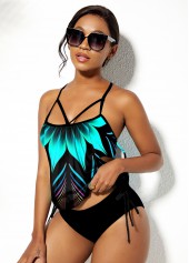 Floral Print Spaghetti Strap Drawstring Side Tankini Set