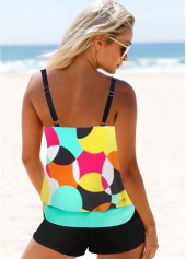 Spaghetti Strap Multi Color Geometric Print Tankini Set