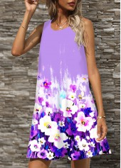 Sleeveless Floral Print Round Neck Dress 