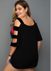 Colorful Printed Ladder Cutout Plus Size T Shirt