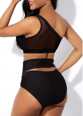 Solid Mesh Stitching High Waist Bikini Set