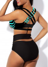 High Waist Striped Cross Strap Bikini Set