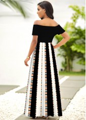 Contrast Striped Off Shoulder Short Sleeve Dress