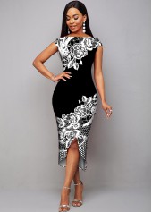 Asymmetric Hem Floral Print Cap Sleeve Dress 