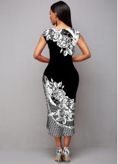Asymmetric Hem Floral Print Cap Sleeve Dress 