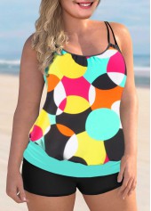 Double Straps Plus Size Geometric Print Tankini Set 