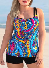 Double Straps Plus Size Paisley Print Tankini Set