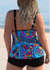 Double Straps Plus Size Paisley Print Tankini Set