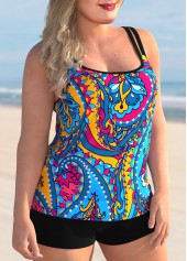 Double Straps Plus Size Paisley Print Tankini Set