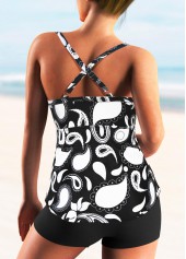 Criss Cross Back Wide Strap Animal Prints Tankini Set 