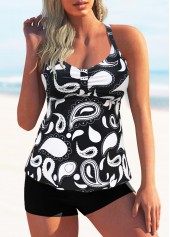 Criss Cross Back Wide Strap Animal Prints Tankini Set 