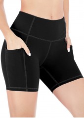 High Waisted Black Pocket Swim Shorts