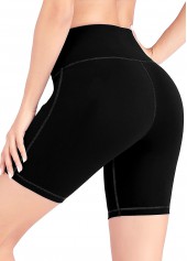 High Waisted Black Pocket Swim Shorts