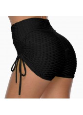 Drawstring High Waisted Black Swim Shorts