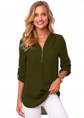 Solid Quarter Zip Long Sleeve T Shirt