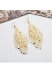 Metal Detail Leaf Design Gold Earring Set