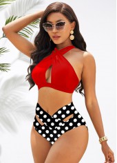 High Waist Cross Halter Polka Dot Bikini Set 